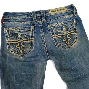 27x34 Rock Revival Holly Boot Stretch Denim Jeans Big Stitch Embellished Flare